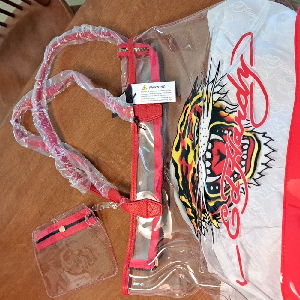 Ed Hardy Clear Red Tote with Tiger Design